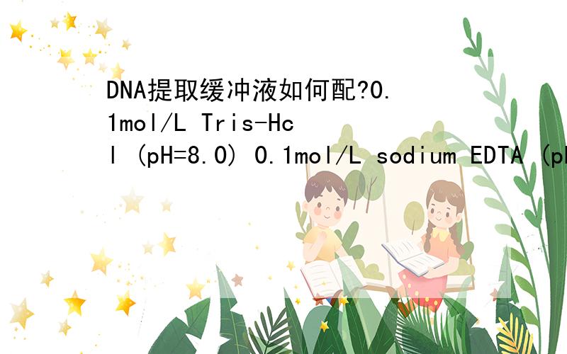 DNA提取缓冲液如何配?0.1mol/L Tris-Hcl (pH=8.0) 0.1mol/L sodium EDTA (pH=8.0) 1.5 mol/L NaCl
