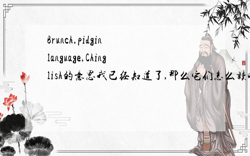 Brunch,pidgin language,Chinglish的意思我已经知道了,那么它们怎么读呢?