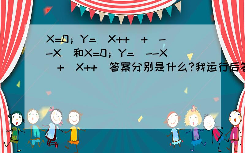 X=0；Y=(X++)+(--X)和X=0；Y=（--X）+（X++）答案分别是什么?我运行后答案多是-2,重点解释X=0；Y=(X++)+(--X)的情况