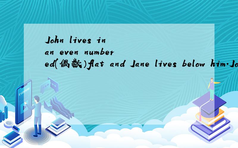 John lives in an even numbered(偶数）flat and Jane lives below him.Joe lives next to Jane and Jim lives two floors above him.Jenny lives in an even numbered flat next to Jim,Jack lives above June.Joe is not on the lowest floor.Jan has green curtai