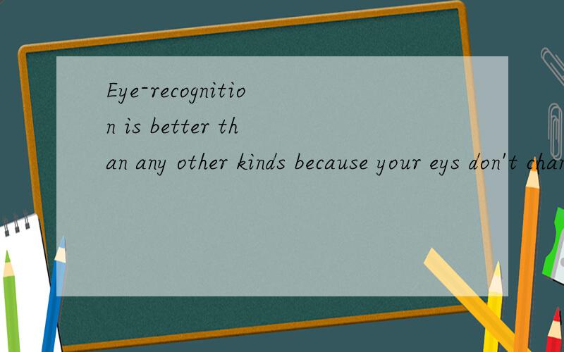 Eye-recognition is better than any other kinds because your eys don't change as you get older,or get dirty like hands or fingers.And even twins have different eyes,so the program can be up to 94% correct,________ how good the technology is!A.finding