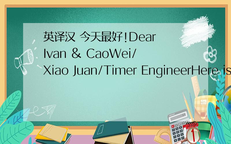 英译汉 今天最好!Dear Ivan & CaoWei/Xiao Juan/Timer EngineerHere is the feedback / changes we need to make.1)Color correction of plastic (更改下壳颜色为Pantone PMS5415U)-----CaoWei2)Beeper is not loud enough / increase volume(加大发