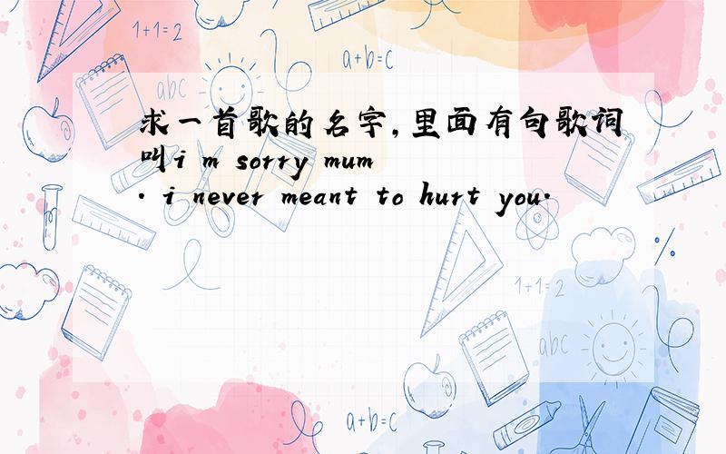 求一首歌的名字,里面有句歌词叫i m sorry mum. i never meant to hurt you.